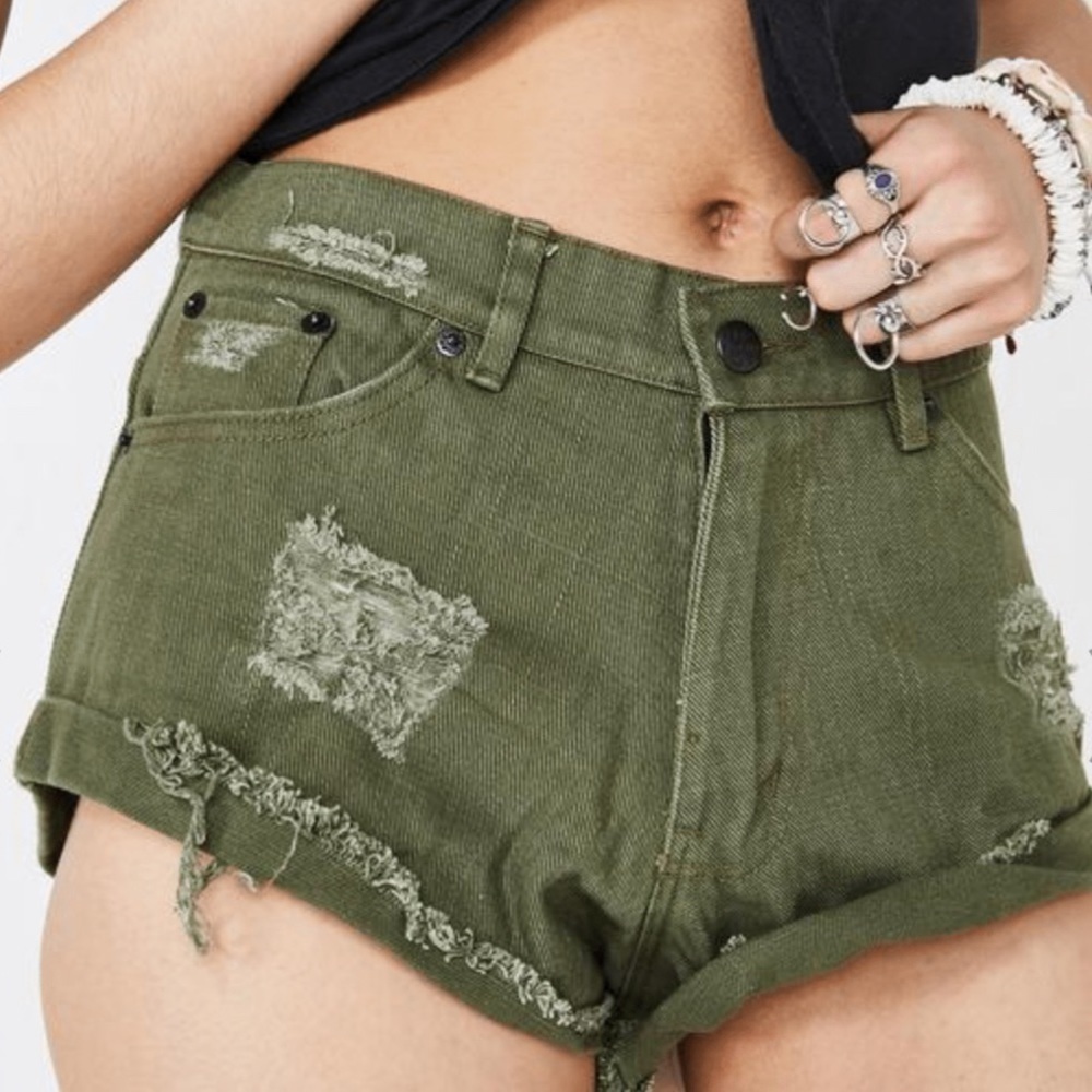 NWT The People Vs. ‘Boulevard’ Distressed Denim Shorts Surplus Green Sz 10